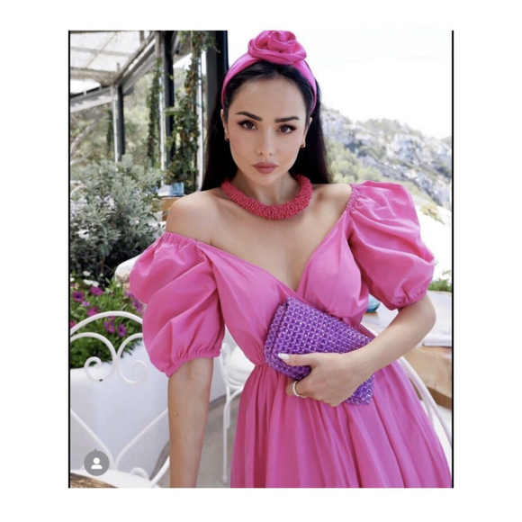 ZARA WOMAN FUCHSIA PINK POPLIN MIDI DRESS PUFF SLEEVE XS Blogger Fave NWT - Picture 4 of 8